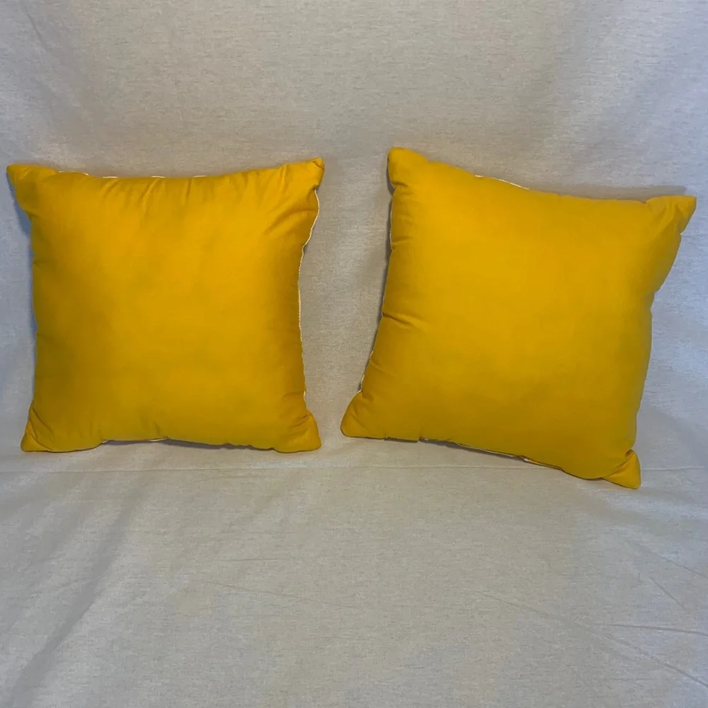 Yellow and White Rosette Decorative Pillows 16 X 16 Square Raised Trim